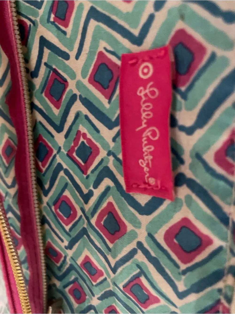 Lilly Pulitzer Teal Geometric Hanging Organizer with Pink Trim